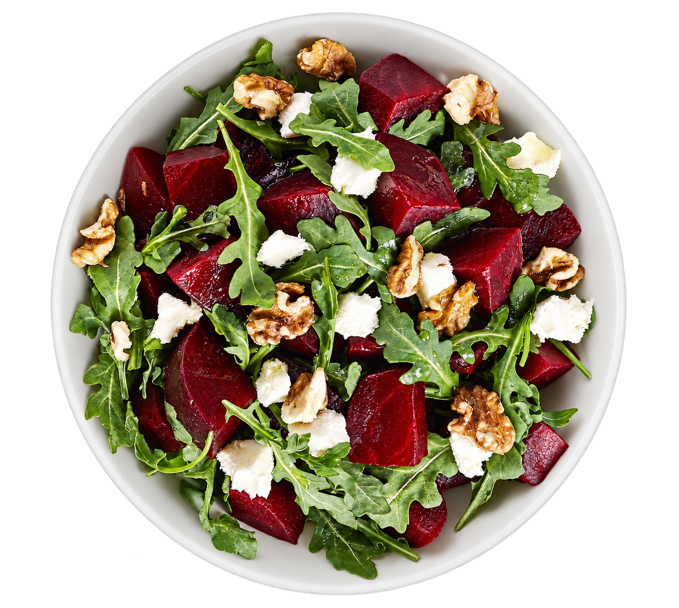 Salade de roquette, betteraves, fromage de chèvre et noix